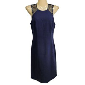 Reiss Navy Sleeveless Lace Shoulder Dress‎ UK 8 EU 36 USA 4 - Elegant & Chic